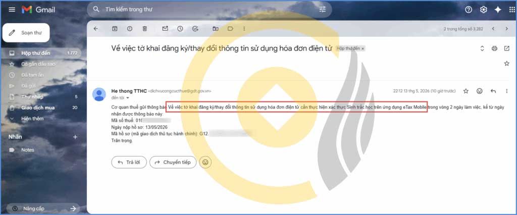 Trạng thái cần xác nhận thông tin tờ khai hóa đơn điện tử.