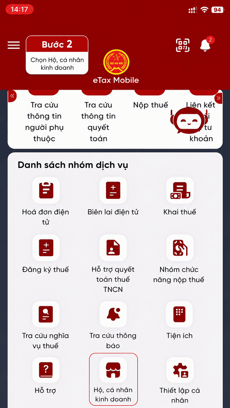 Hướng dẫn kê khai bước 2